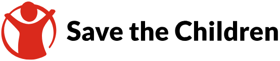 Logo Save the Children dengan icon berwarna merah dan tulisan berwarna hitam.